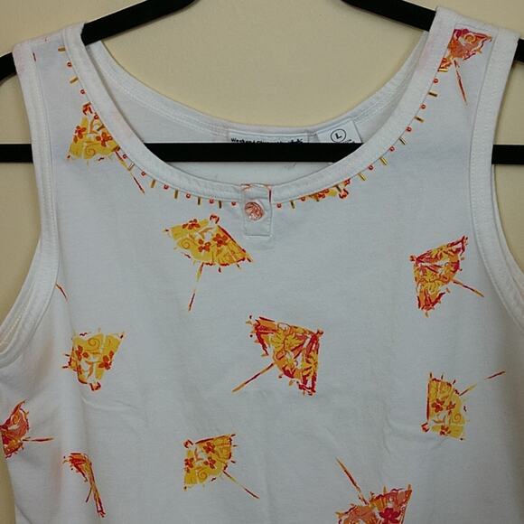 White Cropped Parasol Print Tank size Large - Picture 2 of 8